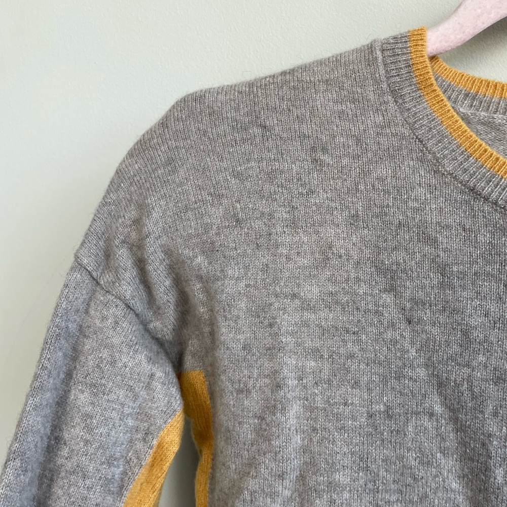 100% Cashmere Christian Siriano Beige Mustard Crewneck Sweater Colorblock - Picture 8 of 10